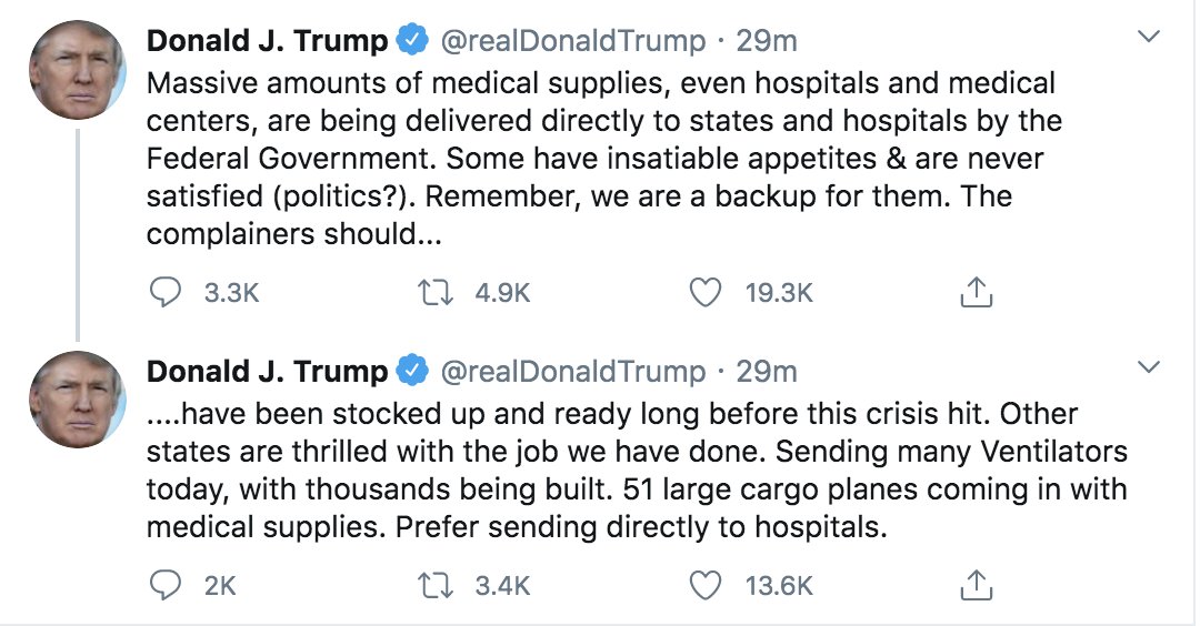 The CEO requested 28k gowns and face shields from the city and got 1k. He says PPEs are going to hospitals first, which are desperate. But it leaves the most vulnerable in an uncontrolled outbreak.This is the context in which Trump is calling states "insatiable" for supplies.