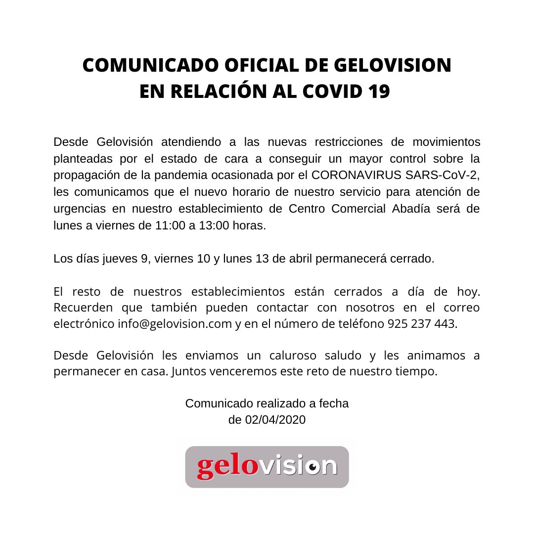 OptGelovision's tweet photo. ⚠️ NUEVO COMUNICADO OFICIAL DE GELOVISION EN RELACION AL COVID 19. https://t.co/CtlFtbWh18