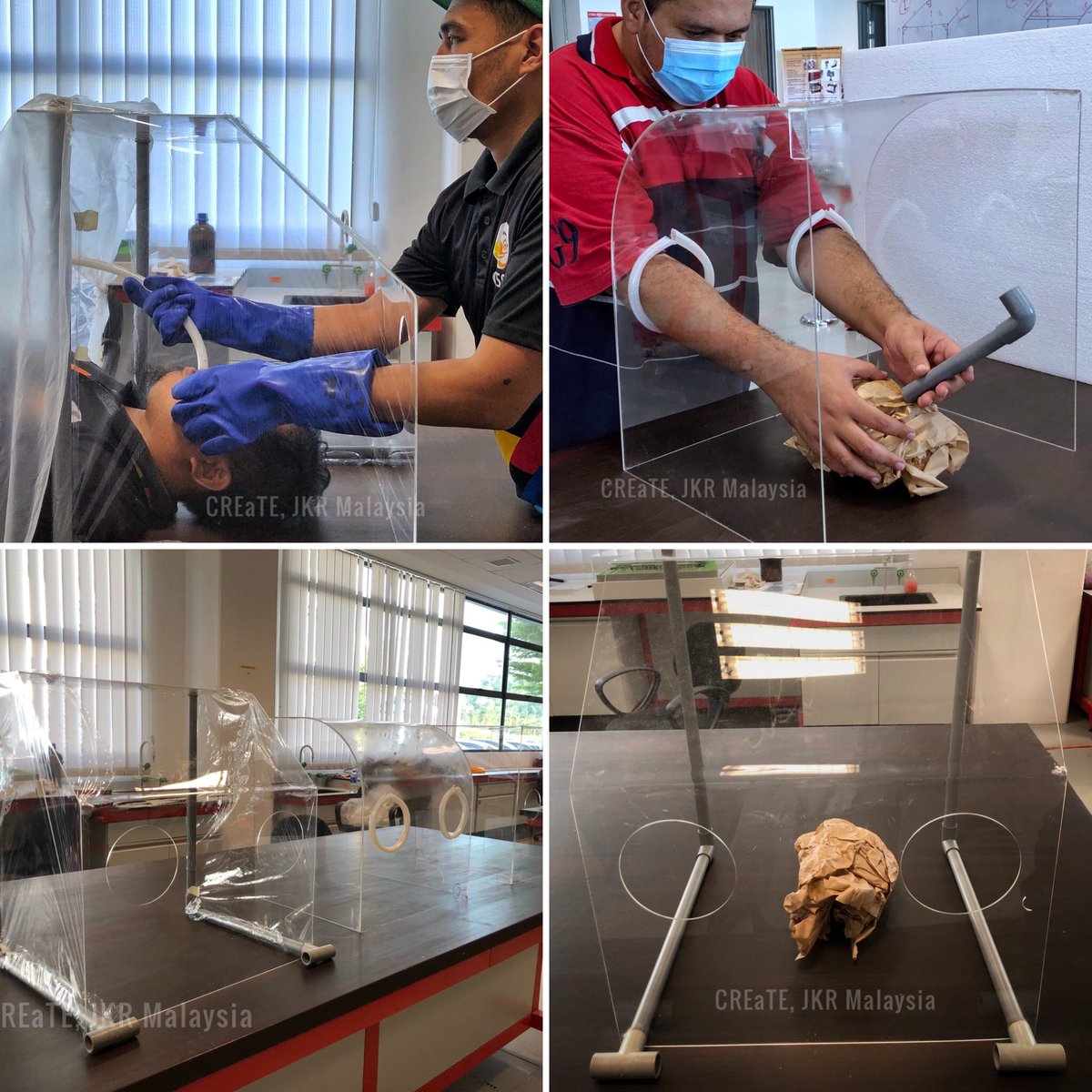 MohammadMaziah's tweet photo. @CREaTEJKR Intubation Box. Gathered ideas. Asked doctors. Assembled manpower and materials. 1. Prepared moulds 2. Few prototypes 3. Production 4. Testing. Hospital Melaka first recipient. May Allah help us. #stilltesting 
@MOWorks @JKRMalaysia @KKMPutrajaya https://t.co/vjQ8NCJEjS