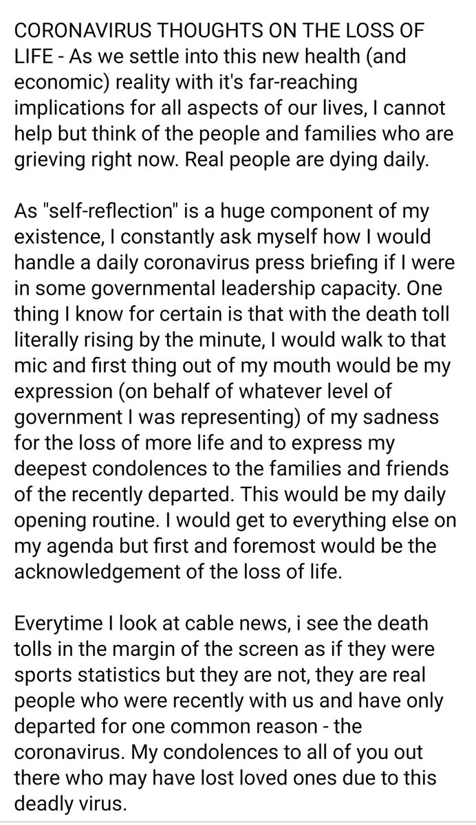 PrincipalKafele's tweet photo. CORONAVIRUS THOUGHTS ON THE LOSS OF LIFE - As we settle into this new health reality with it's far-reaching implications for all aspects of our lives, I cannot help but think of the people and families who are grieving right now. Real people are dying daily (see attachment) https://t.co/ZhKXDYvBck