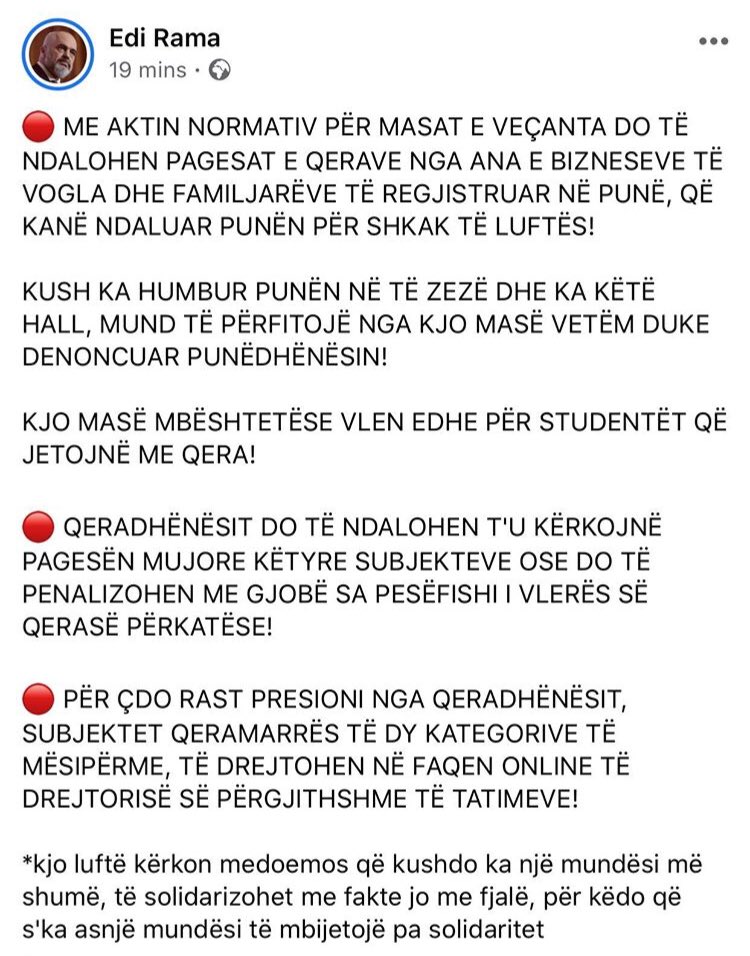 IbriSako2's tweet photo. Qiratë mos i’a paguani privatit, ama taksat, dritat, ujin do ja paguani shtetit!

Sa liri dhe te drejta themelore kushtetuese mbi pronen pregen nga papergjegjshmeria shteterore me keto Akte Normative! 🙈 https://t.co/WlxpqDK1Dw