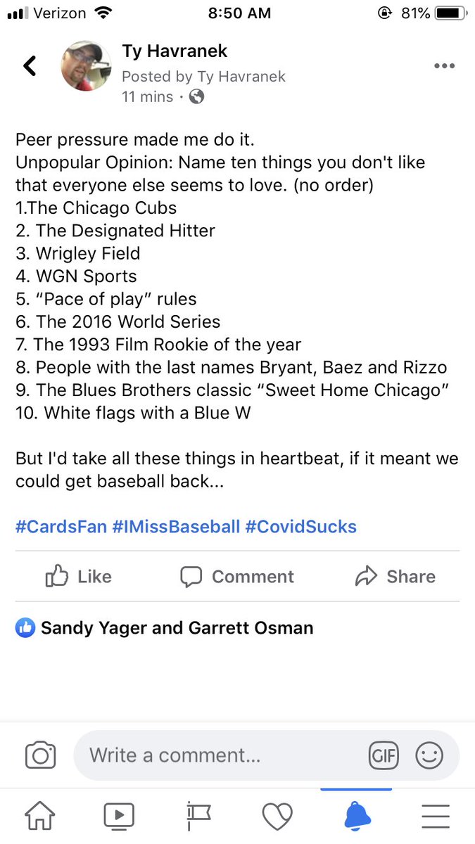 Tyson_Havranek's tweet photo. From my Facebook...too long too tweet..
It’s the 10 things...thing
#CardsFan #IMissBaseball #CovidSucks https://t.co/qNTUS91fjW