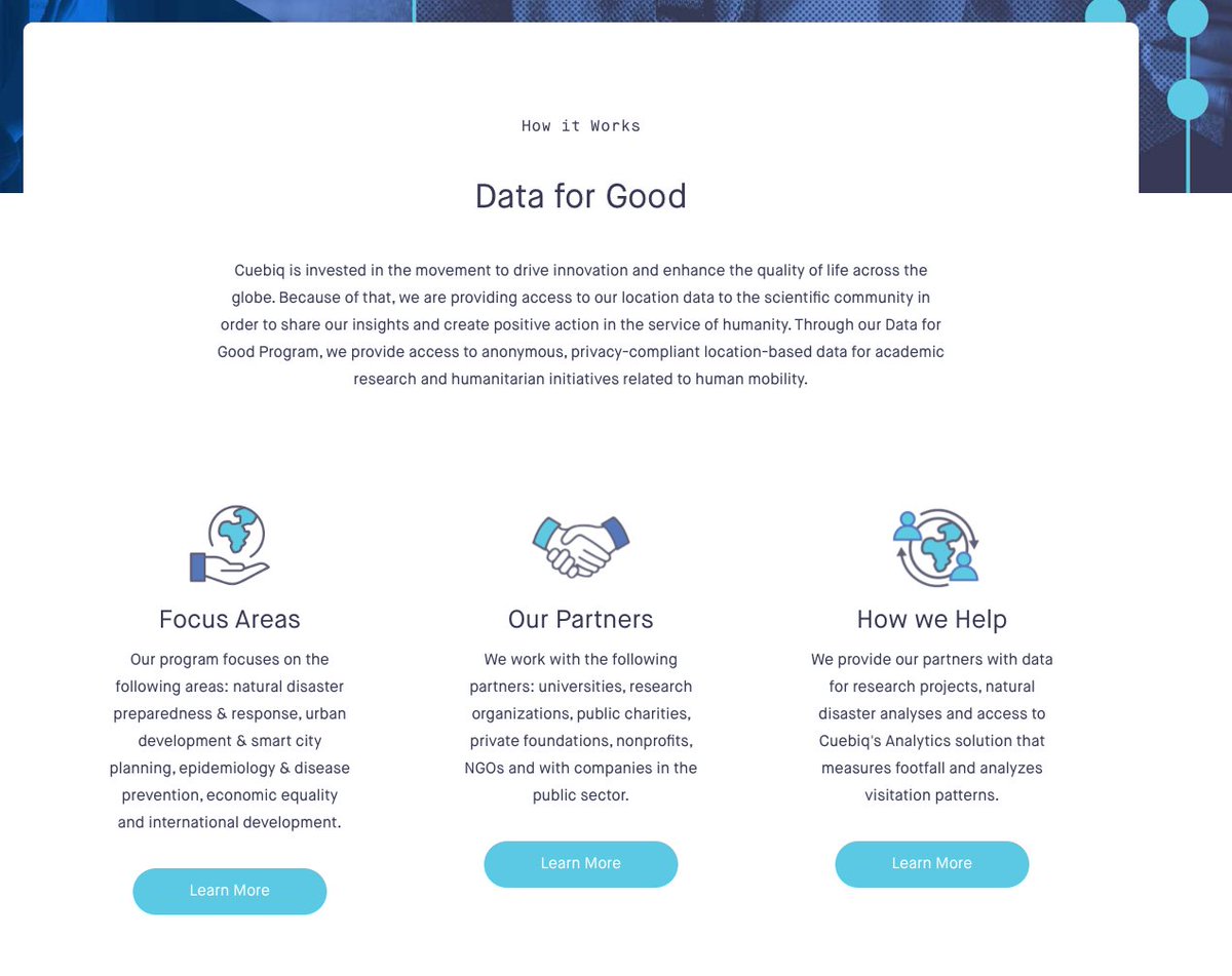 Cuebiq provides "access to anonymous, privacy-compliant location-based data for academic research and humanitarian initiatives related to human mobility." <hmmmmWhat data protection & privacy laws are these standards based on? Ethics and ethics review boards etc