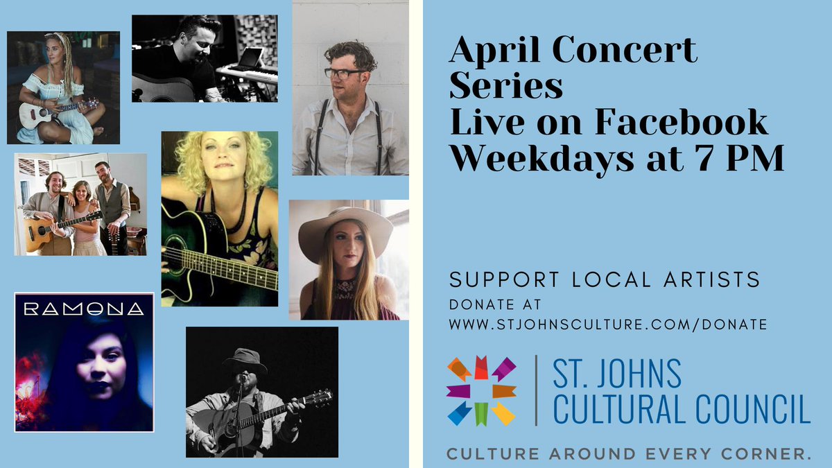 While we're taking a #PVCHSetBreak, we will be tuning in every weekday at 7pm for live virtual concerts featuring a dozen local musicians! Find out more about the St. Johns Cultural Council April Concert Series here: bit.ly/2JuK8Tv