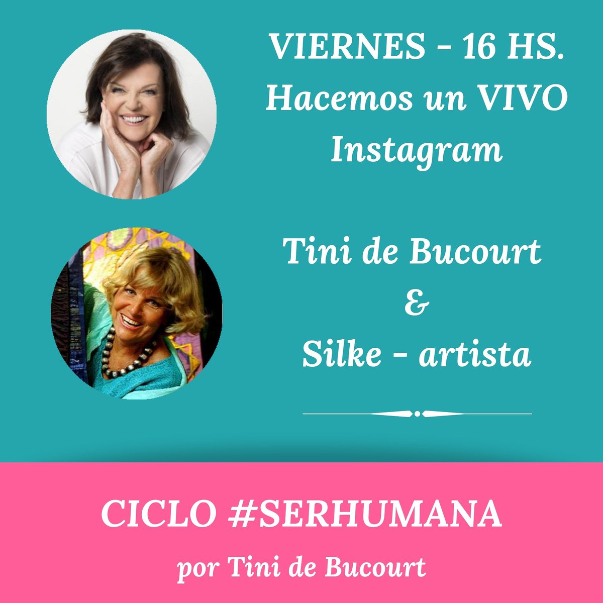 Tinidebucourt's tweet photo. Mañana 16 hs vivo de instagram, dónde resignificaré #serhumana, mí ciclo dónde entrevistaba a personas con mucho para inspirar, y hoy, puedo hacerlo de forma digital. Comenzaré con #Silke una gran artista y ser humano. L@s espero para una charla muy inspiradora. https://t.co/BBOtI8daOq