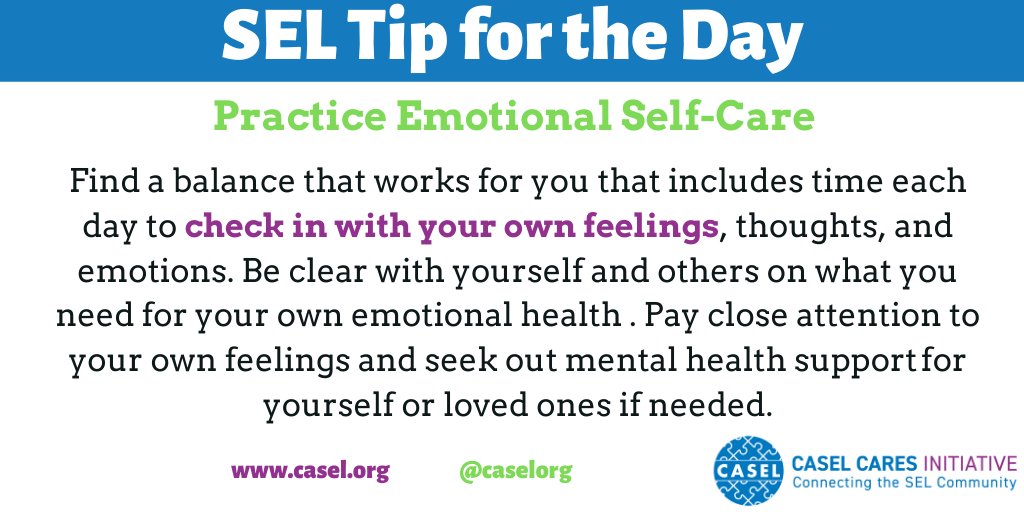 caselorg's tweet photo. While you’re taking care of others, don’t forget to take care of yourself! Paying attention to your own emotional needs is an important part of #SEL, especially during these challenging times. #CASELCARES #COVID19 https://t.co/UXe1nt8CJT
