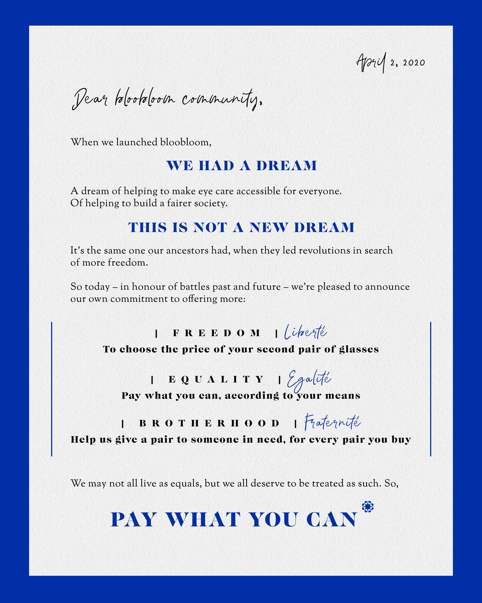 Because two bloomies are better than one, we're thrilled to announce that - from today - you can choose the price of your second pair on our website. ⁠Yep, you get to choose.⁠
⁠
We may not all live as equals, but we all deserve to be treated as such. ⁠
⁠
So #PayWhatYouCan!