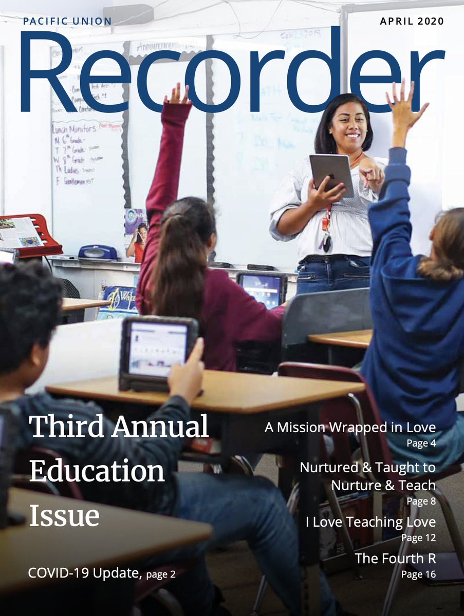 Recorder_SDA's tweet photo. The April Recorder (our third annual education issue) is now available to read online: https://t.co/MSsp6IqH9C

“To kindle a fire and leave it burning—that is the aim of all great teachers.” —G. Wallace Woodworth 

#AdventistFaith #AdventistEducation https://t.co/dMTw0osG3i