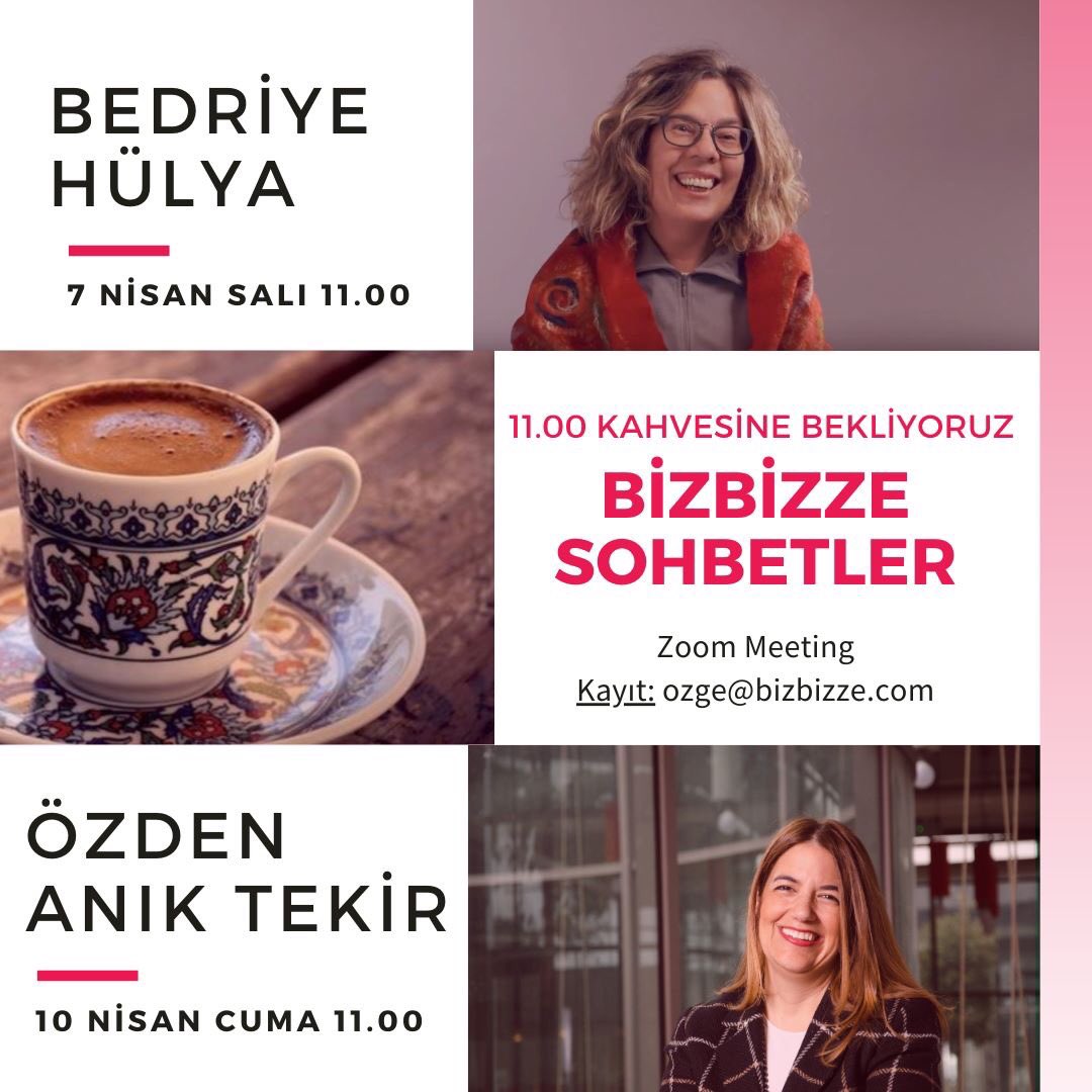 BizBizze olarak salgın günlerinde de birlikte ve yan yana olmanın mümkün olduğuna inanıyoruz. Bu süreçte birbirimizden haberdar olmak, ilham bulmak ve ilham vermek için online buluşmalar planladık.
