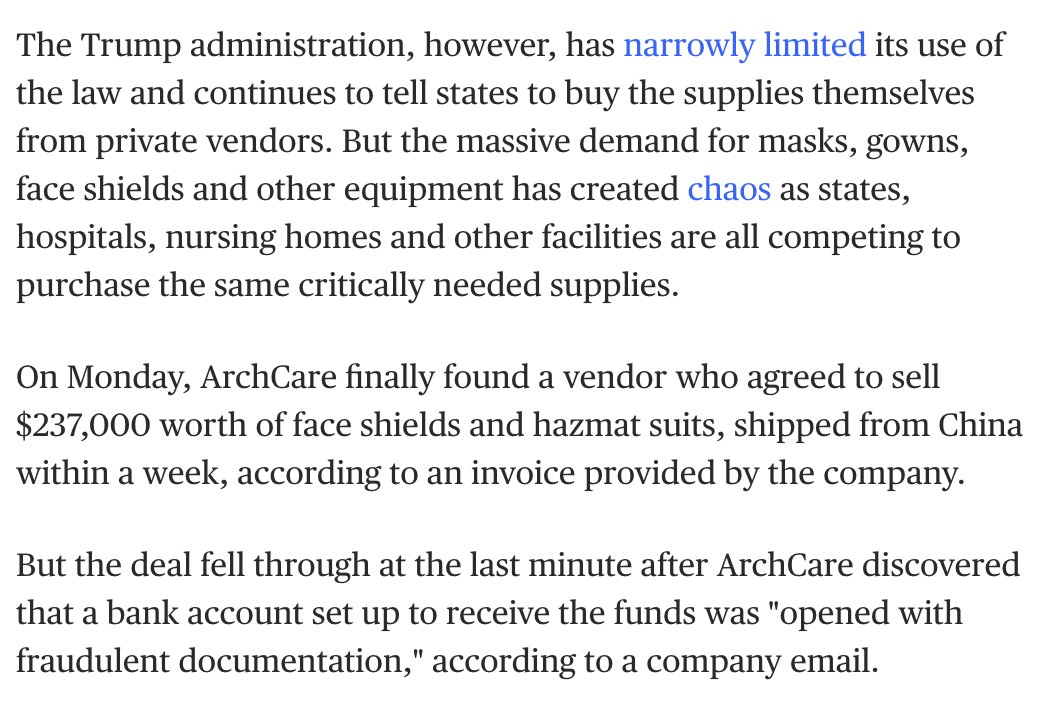 ArchCare is reaching out to private vendors themselves, but it’s a mess. They’re turning to unvetted outlets with little luck and want government to help sort out who can be trusted. There are also few tests available, and even a 24-36 hour turnaround is too slow to keep up.