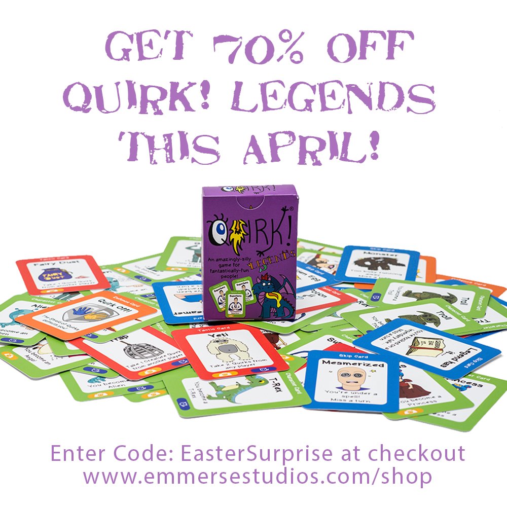 We're making April extra special; you can now get Quirk! Legends from our shop for 70% off.

Visit emmersestudios.com/shop &amp; enter promocode: EasterSurprise at checkout.

Get the whole family laughing! 🤪😂