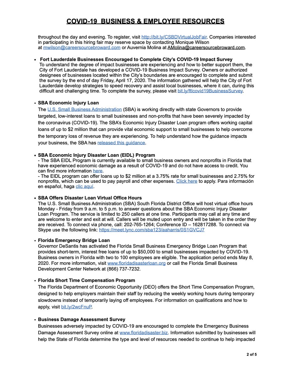 DeanTrantalis's tweet photo. We've launched a survey to understand the impact #FortLauderdale businesses are experiencing during #COVIDー19 &amp; how we can provide support, where possible. Visit https://t.co/CuiBLF3nId to participate and get the latest business updates and resources below. 1/2 https://t.co/6dZsdeSXej