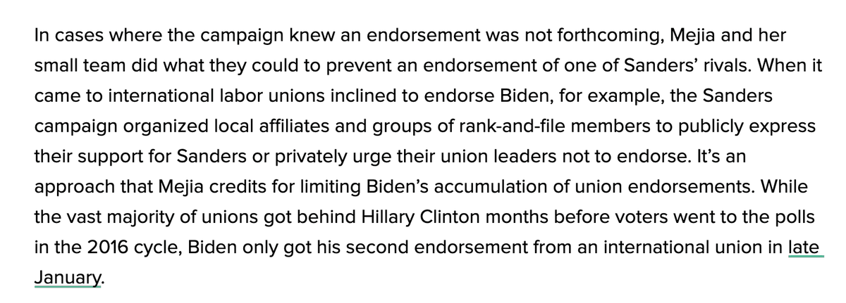 Analilia Mejia concedes that it was hard to get Sanders to call electeds and union leaders. She leveraged his love for speaking to workers to foment rank-and-file and Local union support for him -- and block internationals from endorsing Biden.