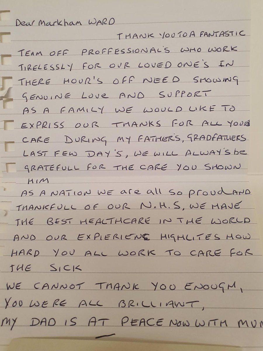 Chesterfield Royal Hospital NHS FT (@royalhospital) on Twitter photo Sometimes a post needs no words. At a time of deep distress a family has taken the time to write a beautiful #ThankYouNHS letter to <a href="/vickylturner/">vicky turner</a> and her team.
We are incredibly humbled. The thoughts and prayers of everyone are with you all x
<a href="/LynnAndrews999/">Lynn Andrews</a> <a href="/sarahward2015/">SarahWard</a> Sometimes a post needs no words. At a time of deep distress a family has taken the time to write a beautiful #ThankYouNHS letter to <a href="/vickylturner/">vicky turner</a> and her team.
We are incredibly humbled. The thoughts and prayers of everyone are with you all x
<a href="/LynnAndrews999/">Lynn Andrews</a> <a href="/sarahward2015/">SarahWard</a>