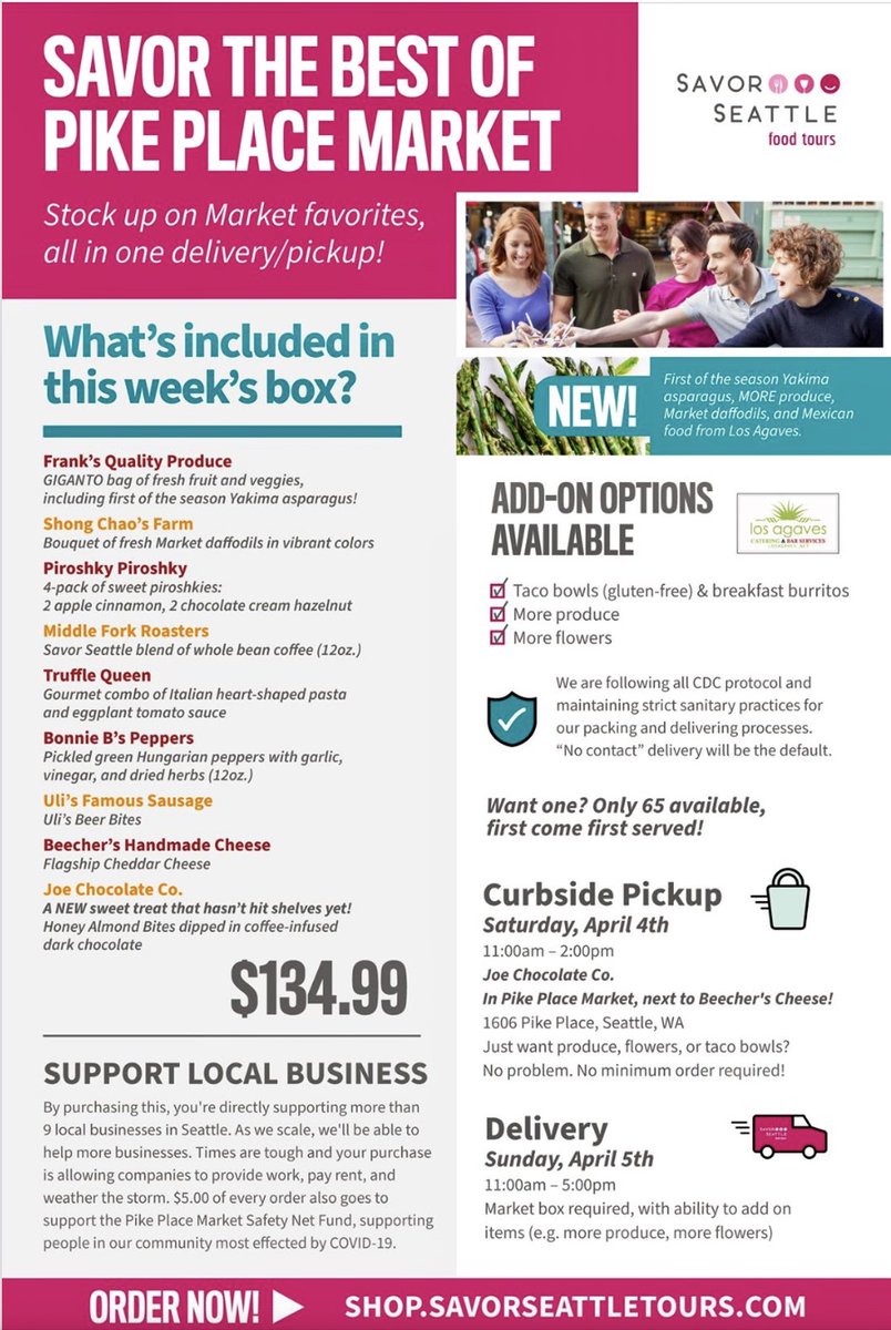 savorseattle's tweet photo. Another tasty week of curating Pike Place boxes down! Take a peek at what'll be included. Order quickly as they'll go fast. Curbside pickup Saturday / 🚒Delivery Sunday: https://t.co/PH7066nd2c 
Help support 8 @Pike_Place businesses and the Market's Safety Net fund. #ShopLocal https://t.co/oXcmEBhUxh