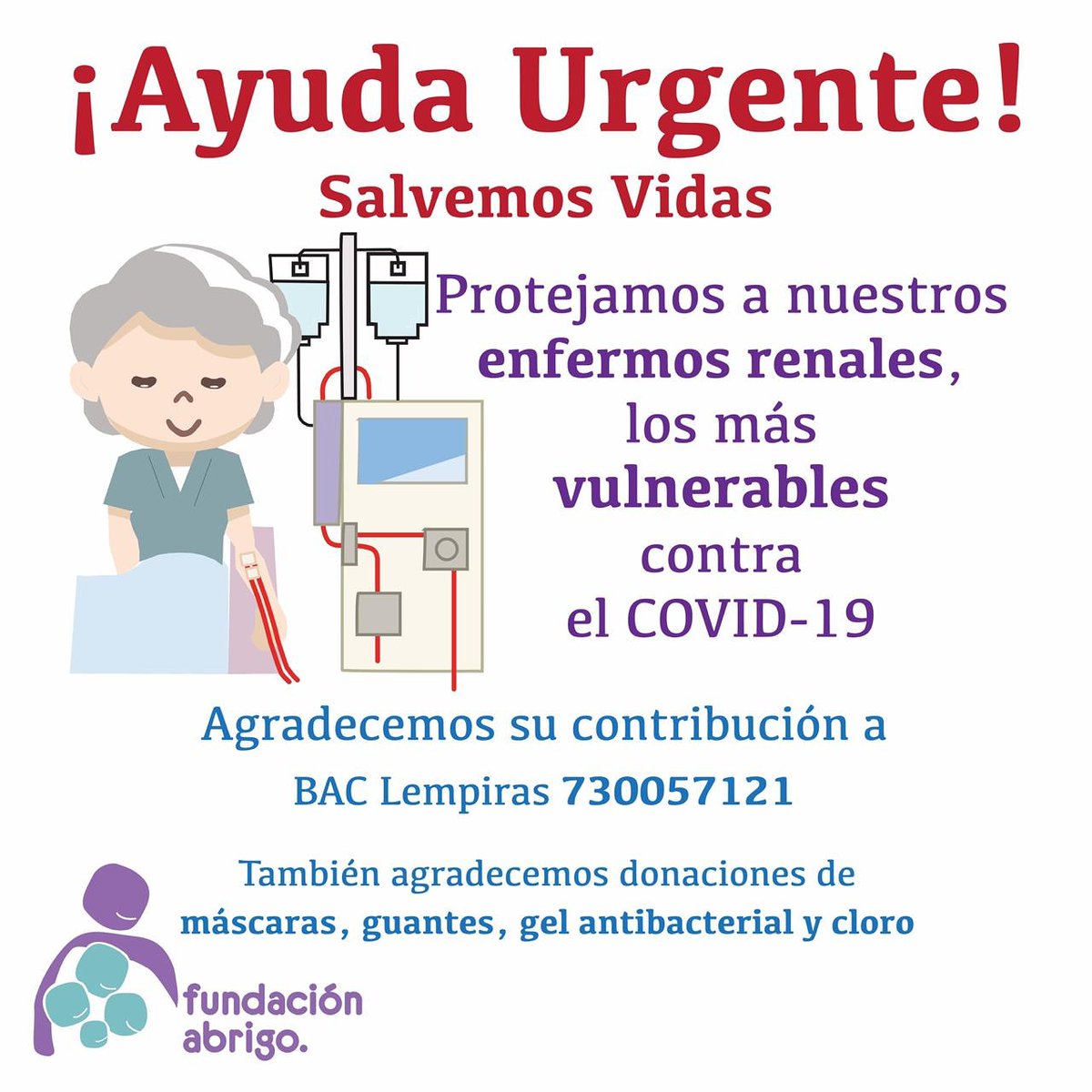 fundabrigohnd's tweet photo. ¡Es tiempo de ayudar! Apoyemos a nuestros pacientes que son los más vulnerables contra el COVID-19. ¡Toda contribución es buena! #fudacionabrigo https://t.co/fkZ9aOlarF
