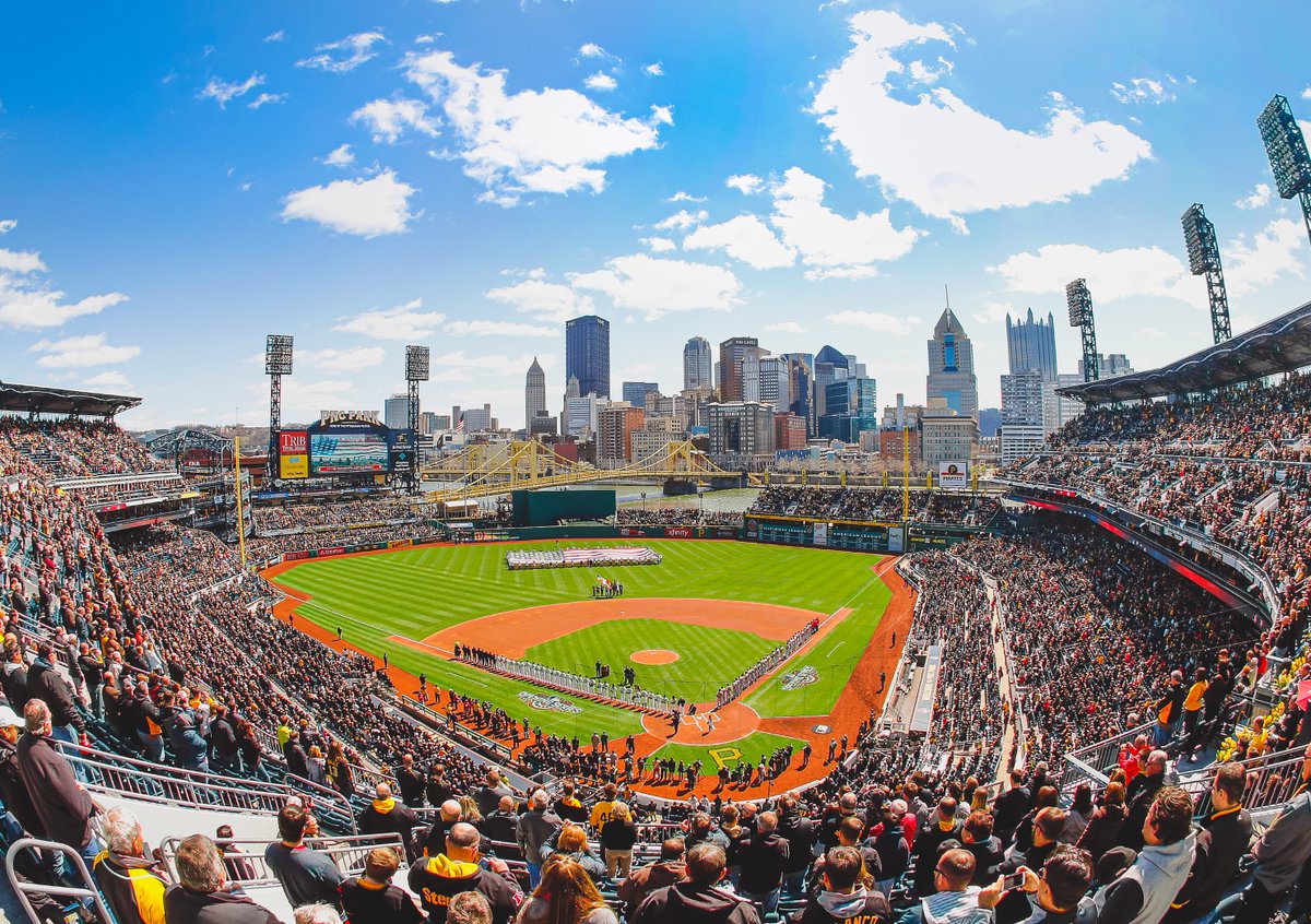 Pirates's tweet photo. Today should have been Opening Day at PNC Park. 

While we wish we could all be together, we will still be celebrating throughout the day on here. #stayHOMEopener https://t.co/hVv8u6lVJG
