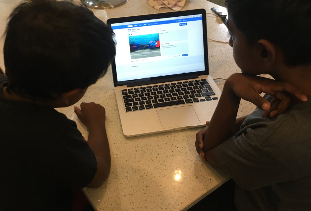 Day 11 & 12: now was they’re coming up with their own projects on  @scratch and teaching each other. They created a “dead cat” animation complete with blood splatter. Should I be worried? @ScratchJr