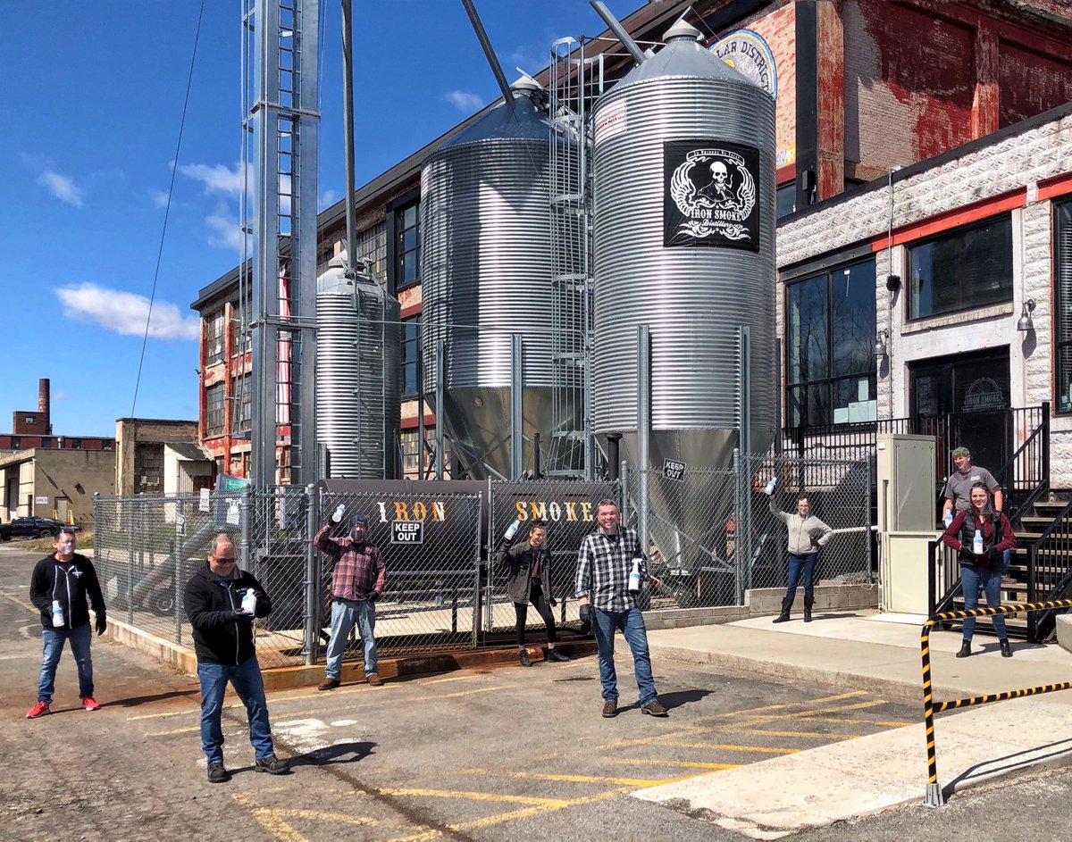 IronSmoke's tweet photo. Our fearless Master Distiller, Drew Wescott, and crew pumping it out! In addition to us supporting locally, our partners, Rochester Midland Corp, are getting our hand sanitizer to hospitals in the hard hit Metro NY area. What a week! #handsanitizer #thankful #socialdistancing https://t.co/Krw5amQYS6