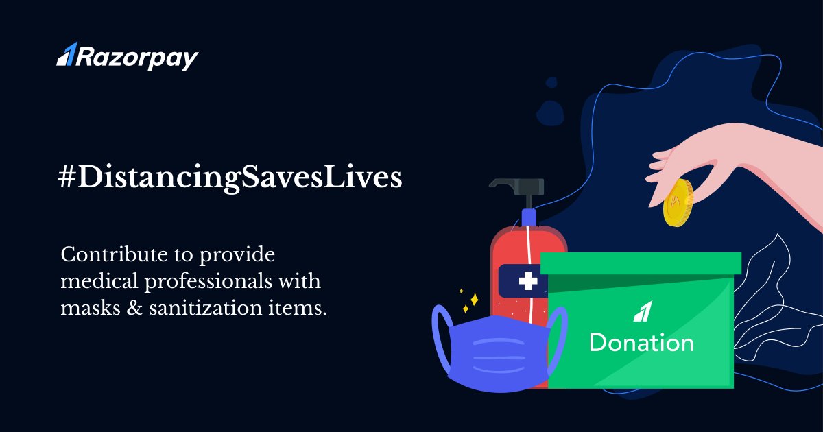 Razorpay's tweet photo. Donate to help medical professionals - the real heroes fighting COVID-19.

💰 We'll equally match every contribution you make
😷 @CRYINDIA will use the contributions to supply masks &amp; sanitization items to healthcare workers

Let's flatten the curve. https://t.co/WCR8bqov1r https://t.co/u762ibsIUI