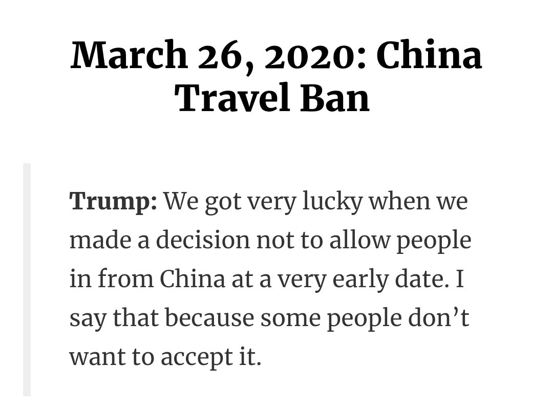 "People don't wanna accept it," because trump never banned travel from China. After talking to Xi trump issued VERY limited restrictions.