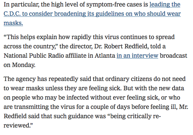 And from yesterday: https://www.nytimes.com/2020/03/31/health/coronavirus-asymptomatic-transmission.html