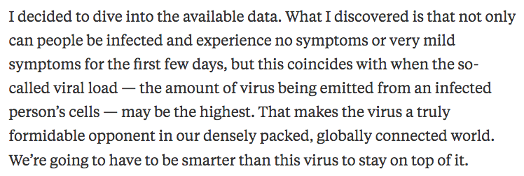 And this too - there is LOTS more: https://www.propublica.org/article/what-we-need-to-understand-about-asymptomatic-carriers-if-were-going-to-beat-coronavirusSince she said that on your show the other day, perhaps you could follow up with something about this?Thank you! (May send you a scientific pub too if I find one)./4