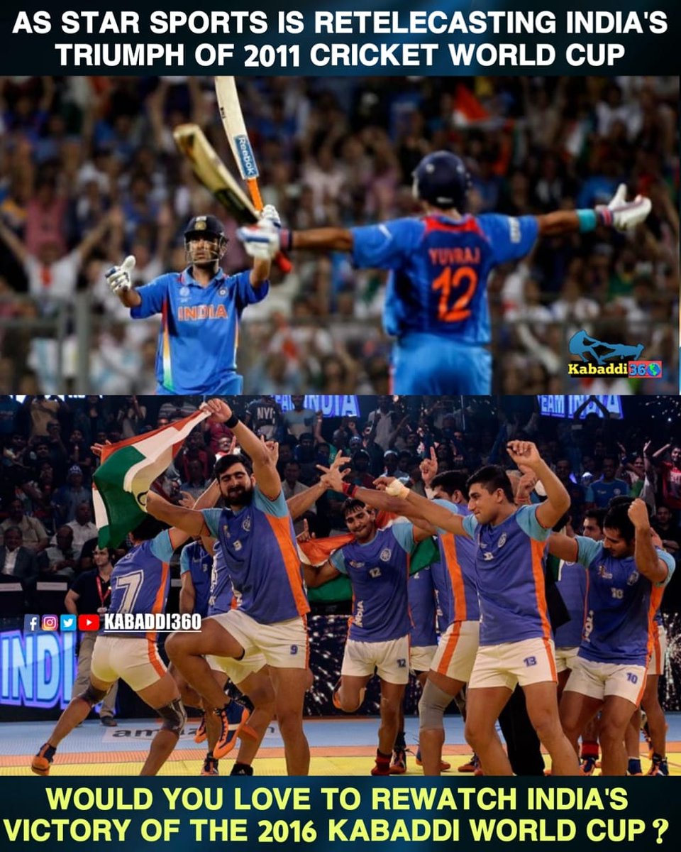 Kabaddi_360's tweet photo. Kabaddi fans would really love to rewatch the final of 2016 KWC &amp; starting seasons of PKL if @StarSportsIndia opts on retelecasting them. @ProKabaddi

#StarSports
#KabaddiWorldCup2016
#ProKabaddi
#Kabaddi360
#2011CricketWorldCup https://t.co/18q7cyAuGu