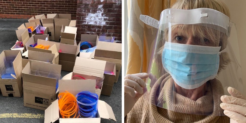 We're delighted to see our masks getting to those people who need them.  Here are 400 going to the ICU in Peterborough, and Georgie from <a href="/HomeStraight1/">Home Straight</a> carers in Oakham wearing one of the masks her team have received.
