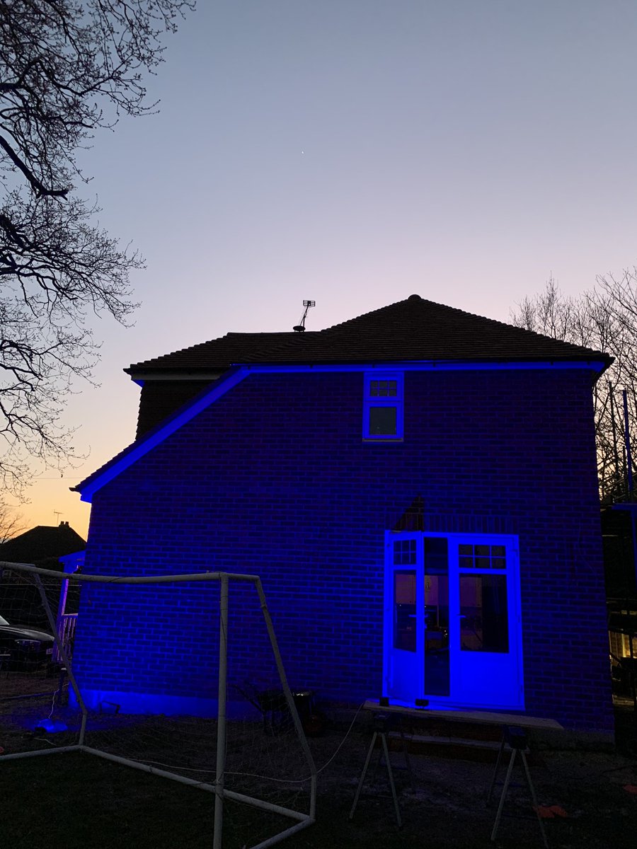 b_linnett's tweet photo. Blue house tonight for the clap for carers https://t.co/5lXL7fvvMI
