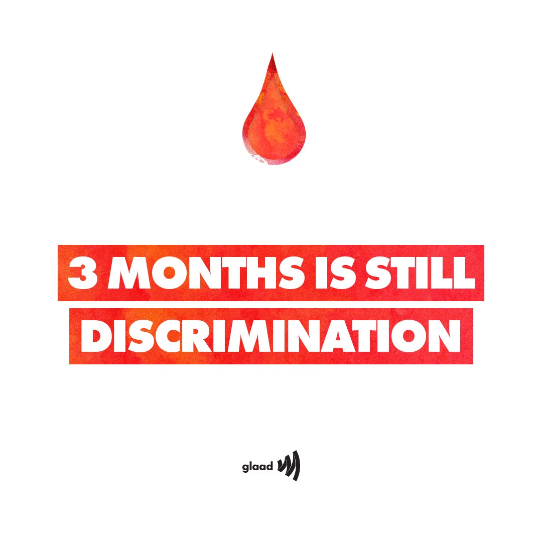 glaad's tweet image. The FDA’s move today lowering the deferral of gay and bi men, and others in the LGBTQ community, from 12 to 3 months shows that we have the power to make change — but we’re not done. Sign the petition now and demand the ban be lifted entirely: bit.ly/2020bloodban