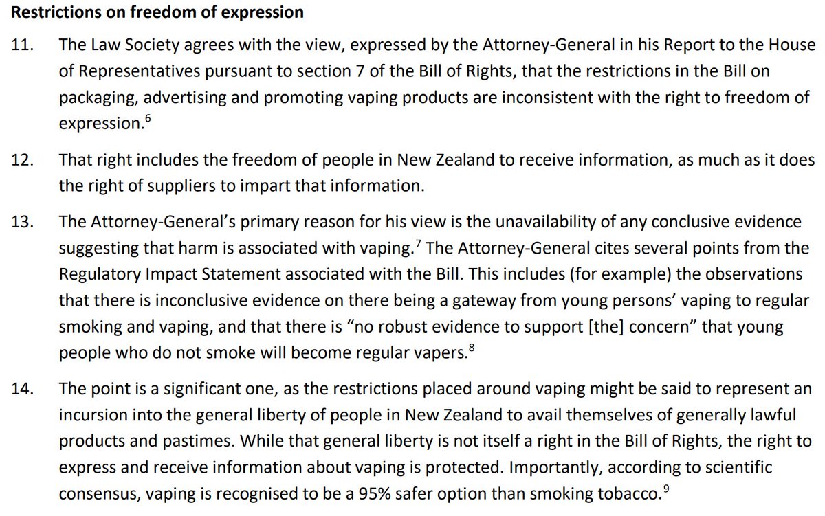 Looks like the Law Society agrees with me on a few points. There was no urgent need to restrict submissions. And the restrictions on freedom of speech are substantial. *Why* is the government pushing vaping legislation in the middle of a pandemic? https://www.lawsociety.org.nz/__data/assets/pdf_file/0007/145069/Smokefree-Environments-and-Regulated-Products-Vaping-Amendment-Bill-1-4-20.pdf