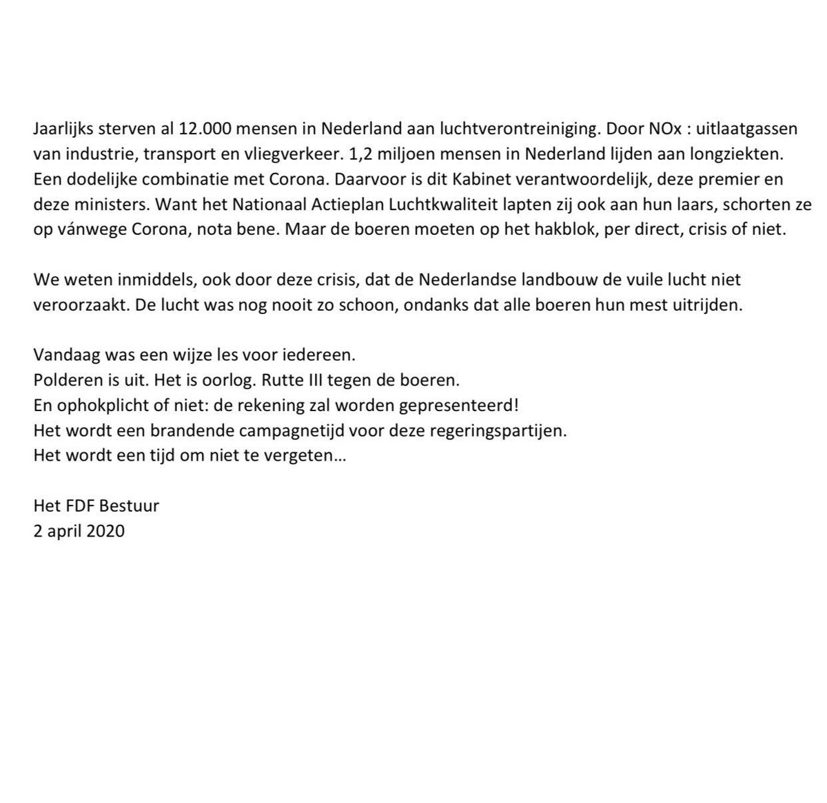 Een oorlogsverklaring van dreigboeren. Ongehoord.

Stop #FDF, met deze griezelige taal. Zeker in de donkere dagen waar we als land doorheen gaan.