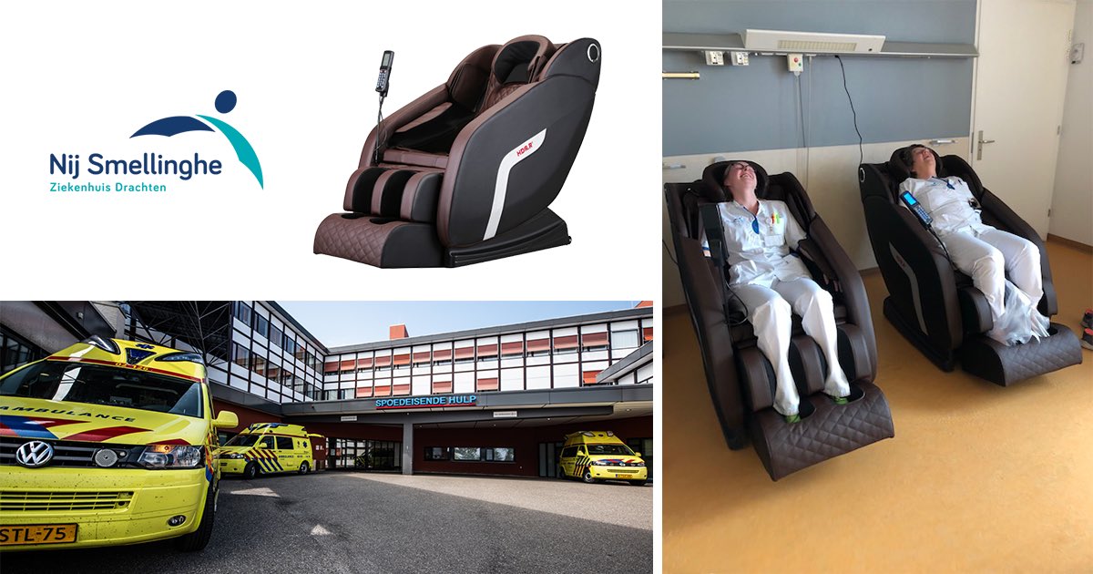 Hydraram donated 4 electric massage chairs to the emergency and ICU departments of our local hospital “Nij Smellinghe” in Drachten The Netherlands. Now, all frontline fighters against Corona can have their tired 💪🏼 muscles massaged before, during and after work. #kickoutcorona