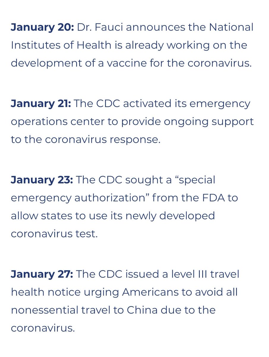 Here is a timeline of Trump's actions from day 1 of learning about the China coronavirus. It's EXHAUSTING to see Democrats politicizing this pandemic. They keep insisting he didn't take it seriously. His actions prove otherwise.Long THREAD:(1/12)