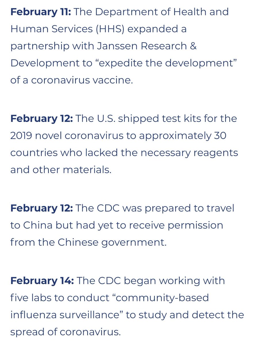 Keep in mind while the Trump administration began working on preparing for this pandemic, Democrats were screaming about impeachment throughout January and early February.(2/12)