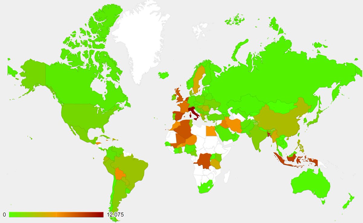 Interactive COVID-19 death rate (CFR%) maps that get updated automatically via the cloud whenever I update my spreadsheet with new data:World map: https://docs.google.com/spreadsheets/d/e/2PACX-1vRTMZmmNigx4xFaaFvTSTbhw_Kv6iVJC9BezO71IDto0Lr3z3-DcufPO8M6zvSGnIdgOhYDVmzbo_K8/pubchart?oid=359876367&format=interactiveEurope: https://docs.google.com/spreadsheets/d/e/2PACX-1vRTMZmmNigx4xFaaFvTSTbhw_Kv6iVJC9BezO71IDto0Lr3z3-DcufPO8M6zvSGnIdgOhYDVmzbo_K8/pubchart?oid=38198778&format=interactiveAsia: https://docs.google.com/spreadsheets/d/e/2PACX-1vRTMZmmNigx4xFaaFvTSTbhw_Kv6iVJC9BezO71IDto0Lr3z3-DcufPO8M6zvSGnIdgOhYDVmzbo_K8/pubchart?oid=1790428823&format=interactiveSouth America: https://docs.google.com/spreadsheets/d/e/2PACX-1vRTMZmmNigx4xFaaFvTSTbhw_Kv6iVJC9BezO71IDto0Lr3z3-DcufPO8M6zvSGnIdgOhYDVmzbo_K8/pubchart?oid=1578408634&format=interactiveEnjoy.