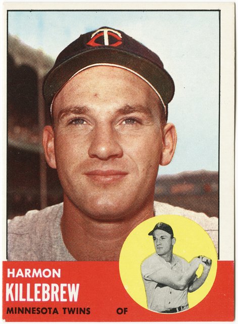 mnhs's tweet photo. The @Twins would have had their #TwinsOpenerAtHome today, so baseball is on our minds. Since we can't have a game today, let's look back at some 1963 players via Topps Chewing Gum baseball cards in our collection. #TwinsTogether https://t.co/TTjyAZeCHi