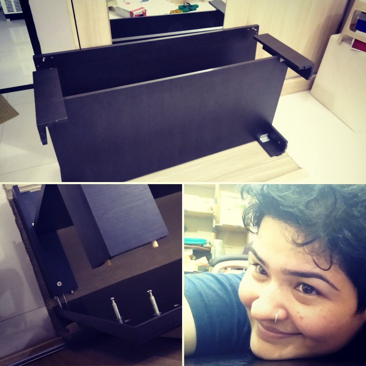 vineetarath's tweet photo. When alone, and big heavy furniture needs to be assembled, use even bigger furniture to help you! Finally have that low-table to work and sketch on!๐
#gettingthingsdone #alonepower #funofputtingthingstogether #finishingthings https://t.co/hnVeCmzAgQ