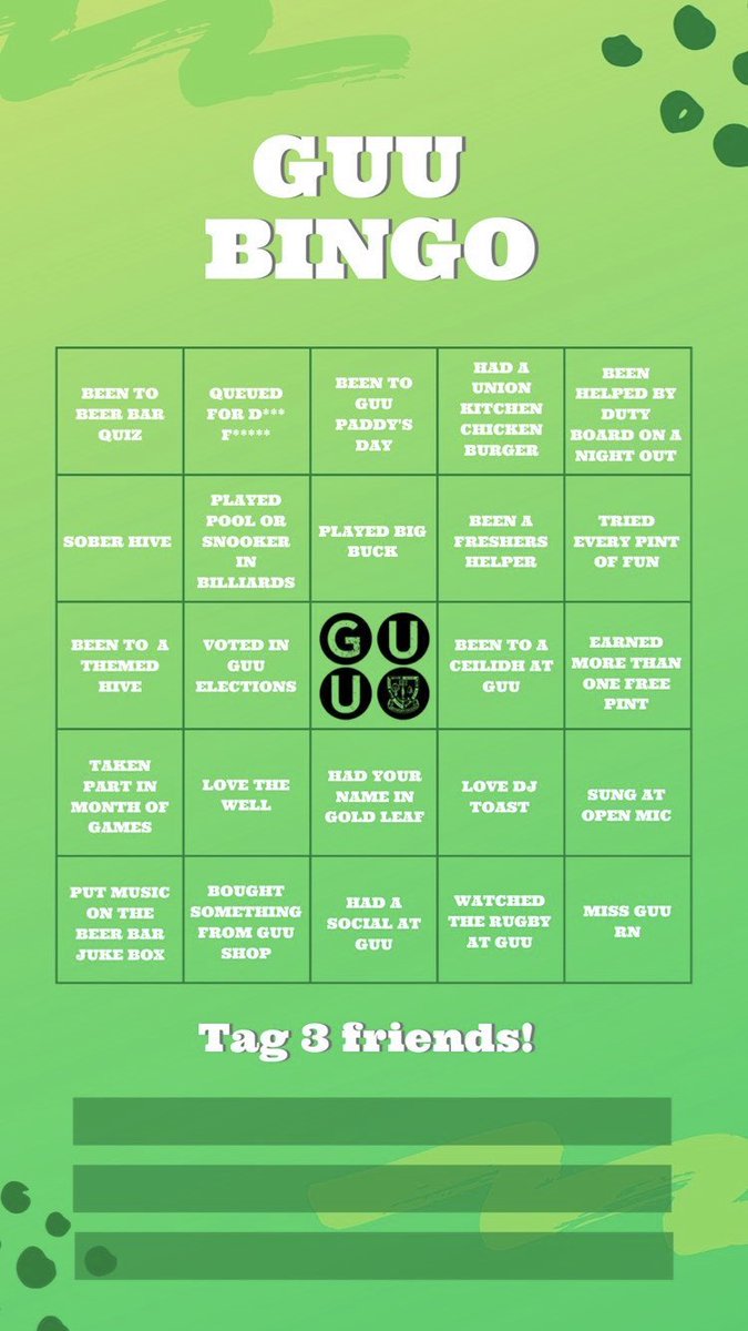 we’ve made our very own GUU bingo - can anyone tick off everything?!