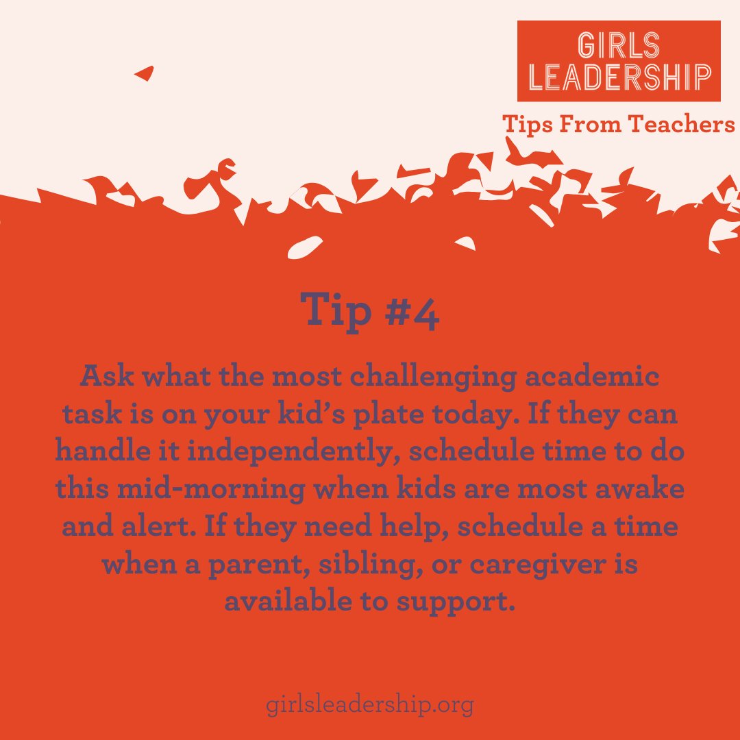 girlsleadership's tweet photo. Tips from teachers to help you through #stayinghome More tips at https://t.co/Hw5HNCuMIX
#remotelearning #distancelearning #studentresources #fromhomelearning #schoolathome #parentresources #learningresources #educationathome #girlsleadershipbookclub #AllKindsOfPowerful https://t.co/aybWlqgkpF