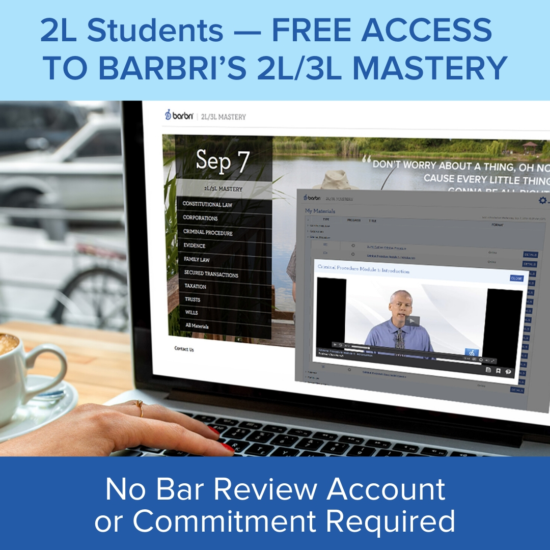 GULCBarbri's tweet photo. Hey, #2Ls! BARBRI’s 2L/3L Mastery is available for free to all law students. No bar review account or commitment required. You get online outlines, lectures &amp; practice questions for all your 2L finals. Click the link  today!
https://t.co/qAN41kkyTx
#GULC #Georgetownlaw #GoBARBRI https://t.co/RHxJ1xyGwe