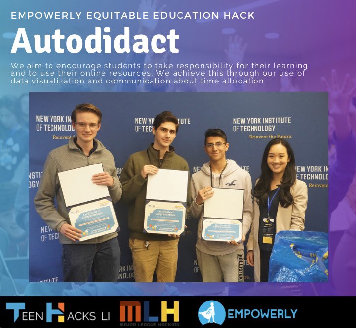 🏆 Congrats to our #thli2019 Fall winners of the Bestfit Equitable Education Hack and Empowerly Equitable Education Hack.

Check out our devpost for more info and stay tuned for Fall 2020 🔥