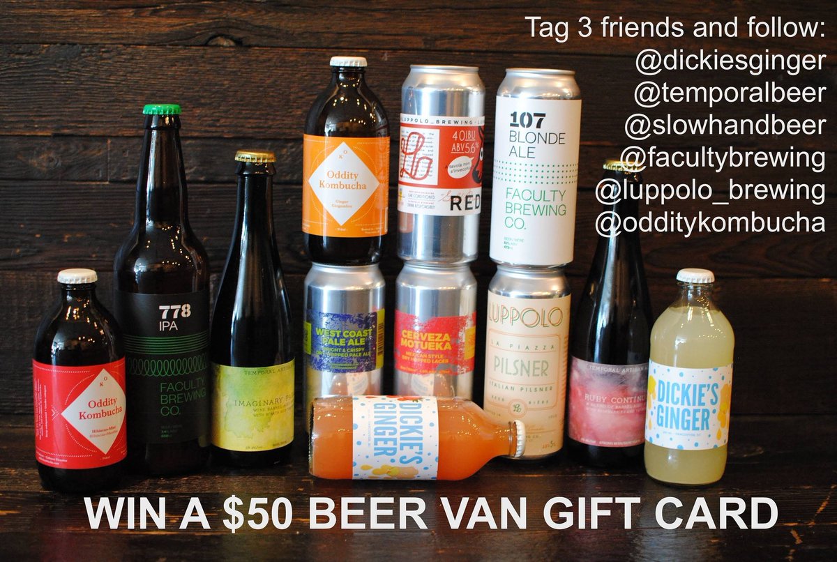 Win a $50 giftcard to the @beervancollective store!
To enter: TAG 3 friends to this post and follow all 6 BeerVan partners:
@slowhandbeer <a href="/dickiesginger/">Dickie's Ginger</a> @temporalbeer <a href="/facultybrewing/">Faculty Brewing</a> <a href="/luppolo_brewing/">Luppolo Brewing Co.</a> <a href="/odditykombucha/">Oddity Kombucha</a>
Winner will be announced on Mon April 6th at 1pm
#wearebeervan