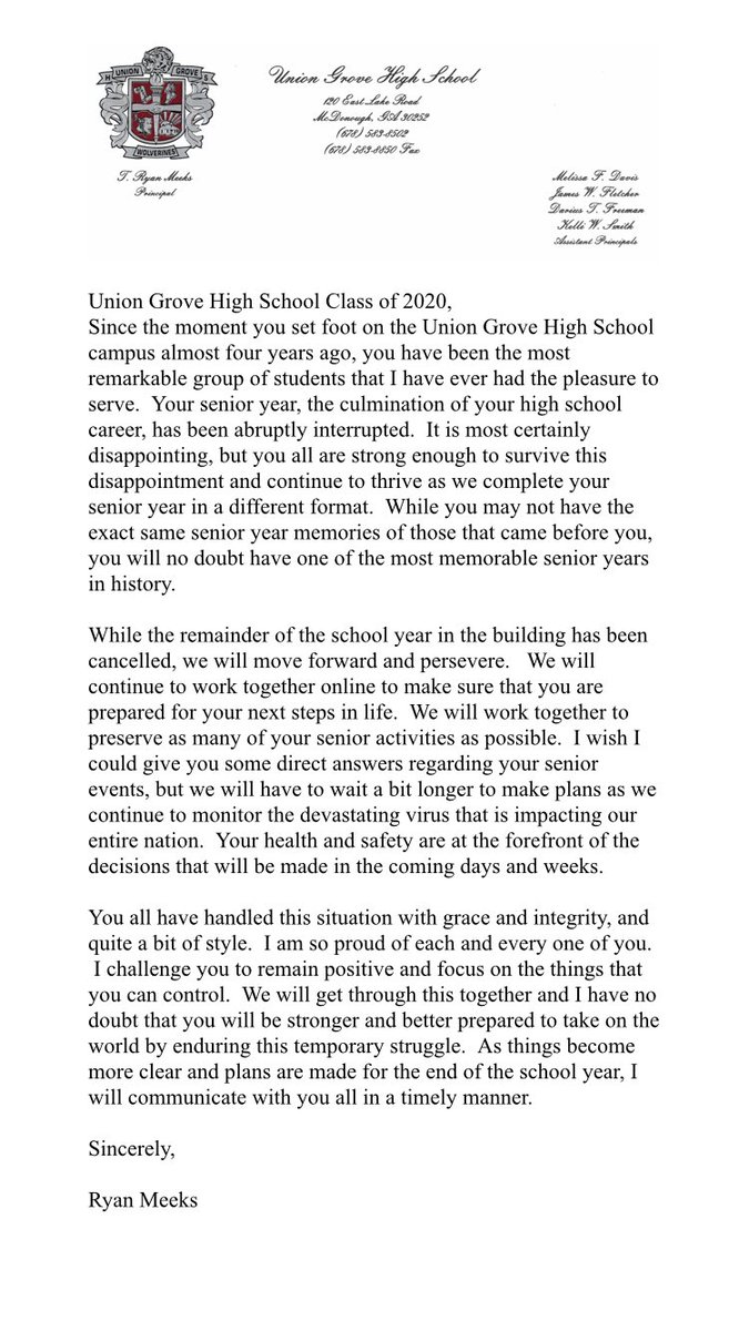 To the UGHS Class of 2020:
