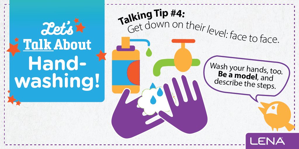 LENAEarlyTalk's tweet photo. #TalkingTip: Talk about what you’re doing and thinking with your toddler. “I'm fixing lunch. First, we’ll wash our hands for at least 20 seconds, and we’ll use soap. Let’s count! Scrubba-scrubba-scrubba!" https://t.co/jRVsxsJK6m