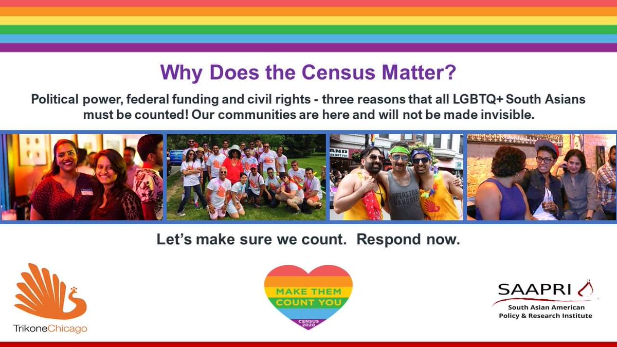 SAAPRIChicago's tweet photo. Historically, LGBTQ+ people are undercounted and underrepresented. Let's change that with the #2020census. Let's get counted for better LGBTQ+ representation at https://t.co/wnBayJB8eT
#QueerPeopleCount #TrikoneChicago #teamYWCAchi #IlCountMeIn2020 #SAAPRI #AAPI2020 https://t.co/C9cZ32lGpZ