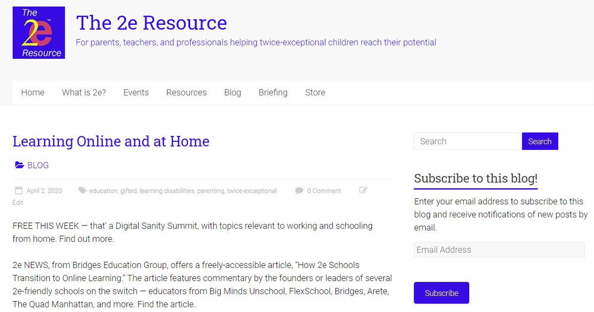 NEW BLOG ITEMS to help learn and survive at home. Items from <a href="/BRIDGESdotEDU/">Bridges Academy</a> @giftedchlnges <a href="/julieskolnick/">Julie Skolnick</a> more.  #2ekids 2eresource.com/2020/04/02/lea…