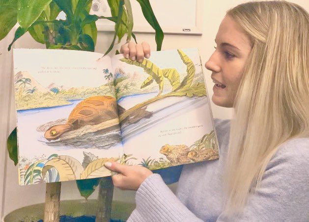 MissOBrien31's tweet photo. Even though I don’t have my kids in front of me who I miss dearly, I still make sure to focus on engagement in all aspects of eLearning! In this book, a turtle finds a banana tree. I was able to show my students a banana plant that I have at home! #21Learns #21EdBirds https://t.co/Sewb5jF4n8