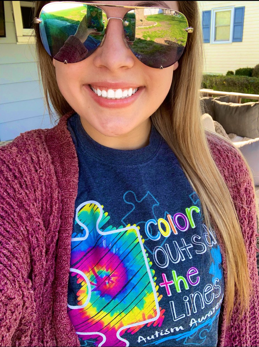 MrsWeary505's tweet photo. Celebrating today’s virtual spirit day by wearing my “Color Outside the Lines- Autism Awareness” shirt for rainbow day! Also— April is Autism Awareness month! 🌈🧩 #LDSpirit #LondonderryProud https://t.co/RgEQGXyIXp